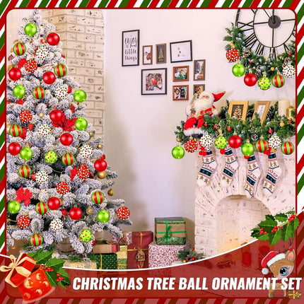 24 Pcs Christmas Ball Ornaments 1.97 Inches Glittering Plastic Hanging Decorations Lime Green Elf Balls Swirl Candy Cane Shatterproof Hanging Tree Ornaments for Xmas Holiday Party Decors