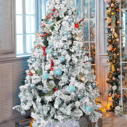 Lulu Home 24ct 2.76" Clear Christmas Ball Ornaments, Pre-Strung Transparent Balls with Unique Decorations Inside, Shatterproof Plastic Balls for Xmas Party Wreath Garlands Trees, Light Blue