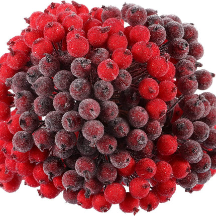 Tatuo 400 Pieces Artificial Frosted Holly Berries Fake 12 mm Mini Christmas Fruit Berry Flower Decor (Red and Dark Red)