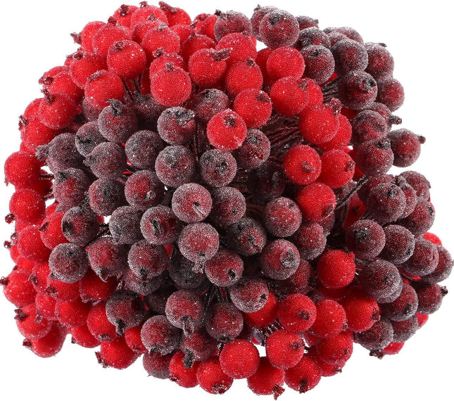 Tatuo 400 Pieces Artificial Frosted Holly Berries Fake 12 mm Mini Christmas Fruit Berry Flower Decor (Red and Dark Red)