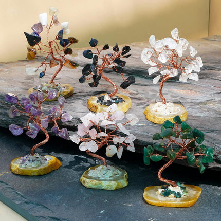 Crystal Tree for Positive Energy, 7 Chakra Stones and Healing Crystals Tree of Life, Money Bonsai Trees, Feng Shui Décor for Home and Office Desk Decoration, Spiritual & Good Luck s Set of 6 Trees