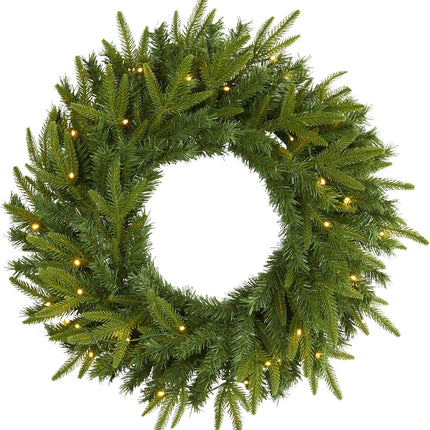 Nearly Natural 24in. Long Pine Artificial Christmas Wreath with 35 Clear LED Lights