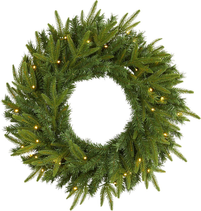 Nearly Natural 24in. Long Pine Artificial Christmas Wreath with 35 Clear LED Lights