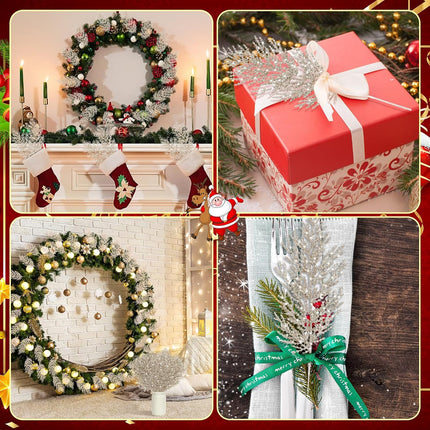 Giegxin 48 PC Christmas Glitter Artificial Pine Needles Pine Tree Twig Picks Branches for Wedding Tree Glittery Stem for Christmas DIY Wreath Garden Embellishing Garland Decoration(Champagne)