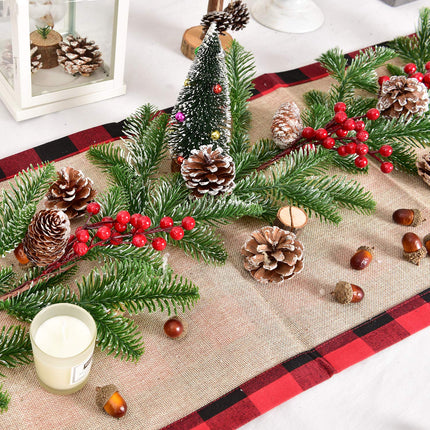 Artiflr 6 Feet Artificial Christmas Pine Garland with Red Berry Branch Pine Cone Spruce Cypress Berries Winter Greenery Garland for Holiday Season Mantel Fireplace Table Runner Centerpiece Décor