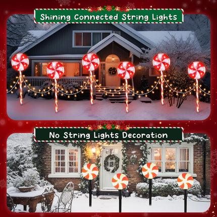 Lollipop Christmas Pathway Lights Outdoor, 6 Pack 29 Inch 160 LED Pathway Markers Lights with Stakes, Lighted Candy Cane with 8 Light Modes for Xmas Walkway Decor (Red and White)