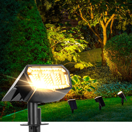 Solar spotlights Outdoor 63 LED 3 Lighting Modes, IP65 Waterproof Lighten Yard Garden House Garage Pathway for Christmas Decorations-4 Pack