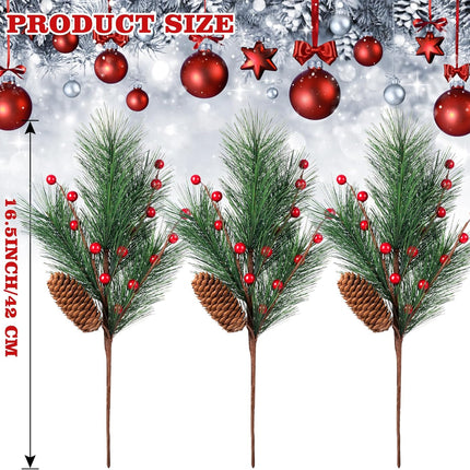 5 Pcs Artificial Christmas Berries Pine Picks Berry Pine Branches with Bow for Wreath DIY Faux Pinecone Craft Floral Arrangement Holiday Season Table Centerpieces and Xmas Tree Decor No Vase