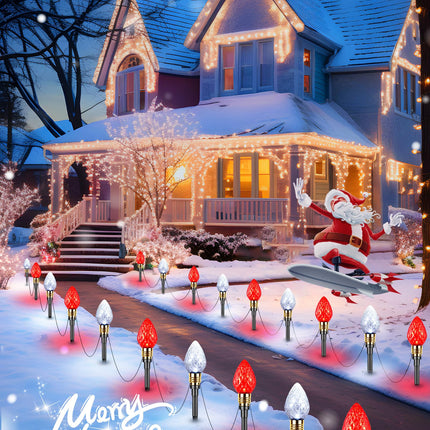 Brightown 2 Pack Strawberry C9 Christmas Pathway Lights Outdoor - Total 34.8 Feet 20 LED Christmas Walkway Lights, Christmas Lights Outdoor Decorations for Yard Lawn Holiday Outside, Red and White