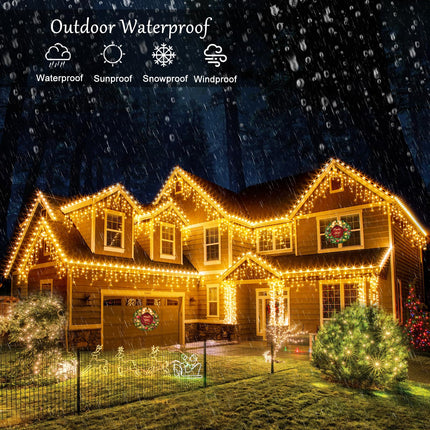 Icicle Christmas Lights Outdoor, 132ft 1280 LED Icicle Lights for Outside, Plug in Twinkle Lights Indoor with 8 Modes Timer Waterproof for House Holiday Decor Wedding Christmas Decorations, Warm White