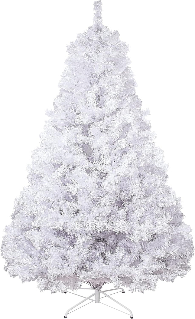 6FT 1,300 Tips Artificial Christmas Pine Tree Fake Xmas Spruce Trees Holiday Decoration with Metal Stand Easy Assembly for Outdoor and Indoor Decor White