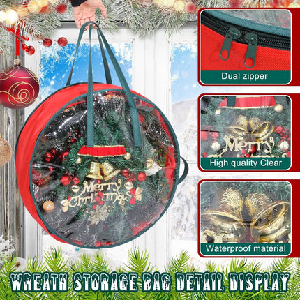 Shappy 12 Pcs Christmas Wreath Storage Bag Clear Wreath Box Wreath Storage Containers with Clear Window and Handle Christmas Garland Storage Containers for Xmas Holiday Seasonal Storage (24 Inch)