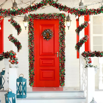 50 Ft Christmas Tinsel Garland Red and Green Metallic Twist Garland Decoration Shiny Christmas Tree Hanging Garland Ornament for Xmas Tree Home Stairs Indoor Outdoor Party Decor