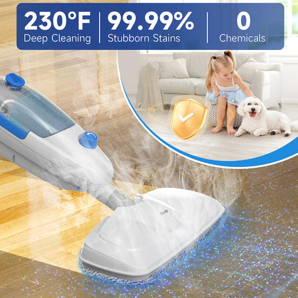 Steam Mop For Floor Cleaning, Multi Purpose Handheld Steamer Cleaner Detachable 10In1 For Vinyl, Laminate, Carpet, Tile Hard Floor Grout W 2 Pad, 23Ft Cord, 15Oz Tank, Adjustable Steam & Height