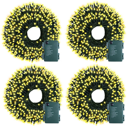 4 Pack Each 32.8ft 120 LED Battery Operated Christmas Tree Lights String Indoor Outdoor with Timer 8 Modes Dark Green Wire Light Xmas Patio Bedroom Garden Decorations (Warm White)