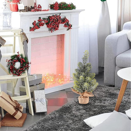 Home Decoration Artificial Christmas Trees with LED Lights, Table Decor Centerpiece 16inch Tree (Glitter Powder)