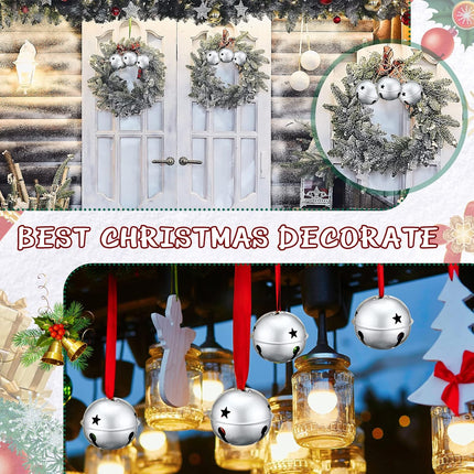 8 Pieces Christmas Bells Jumbo 3.15'' Christmas Star Cutouts Bells Xmas Bells Large Bells for Craft Bells Ornament Christmas Tree Decor, Silver