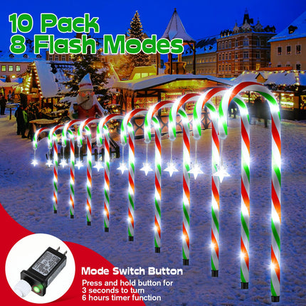 Enhon 20 Pack Christmas Candy Cane Lights 20 Inch Pathway Markers Lights with Stakes, Christmas Red Green and White Driveway Lights with 8 Lighting Modes for Xmas Holiday Party Walkway Patio Garden