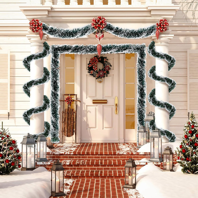 Sggvecsy 49.2Ft Christmas Green and White Tinsel Garland Xmas Tree Decorations Christmas Metallic Twist Garland Ceiling Hanging Decorations for Year Party Birthday Holiday Indoor Outdoor Supplies