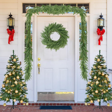 Sggvecsy 6.4Ft Christmas Fork Norfolk Pine Garland Artificial Christmas Garland Real Touch Artificial Pine Greenery Garland for Table Wall Mantle Indoor Fireplace Home Holiday Winter Decoration