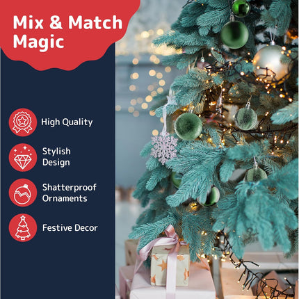 Prextex Christmas Tree Ornaments - Emerald Green Christmas Ball Ornaments Set for Christmas, Holiday, Wreath & Party Decorations (36 pcs - Small, Medium, Large) Shatterproof, 3 Size Combo