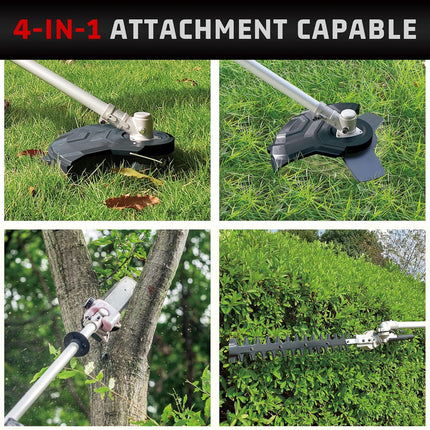 GREENFORK 40V 4-in-1 13.4" Cordless String Trimmer & 3T Brush Cutter with Pole Saw and Hedge Trimmer, 2 x 2AH Battery and Charger Included(2 x 20V)