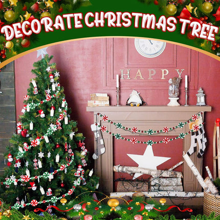 Peppermint Christmas Tree Bead Garlands, Peppermint Hanging Christmas Tree Garland Pearl Xmas Tree Bead for Christmas Tree Fireplace Wreath Ornaments Christmas Party Decorations (20 Feet)