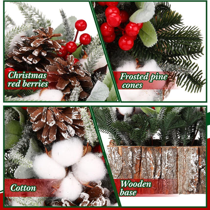 Zhehao 9.8 x 8.3 x 5.5'' Small Christmas Tree, Artificial Square Mini Tabletop Christmas Tree Decorations Include Apple, Star, Pinecones, Pine Leaf Berry for Christmas Decoration (Cotton)