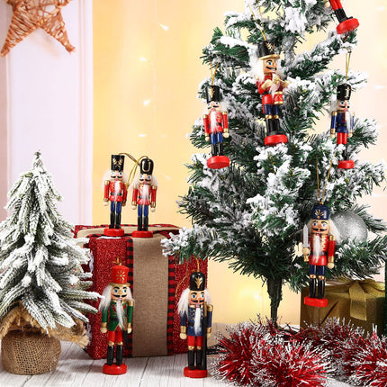 12 Pcs Wooden Soldier Nutcracker Ornaments - Small Hanging Xmas Decor for Tree - Classic Figures