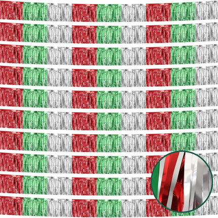 10 Pack 10 Feet Christmas Foil Fringe Garland Red Silver Green Fringe Garland for Christmas Party Decorations Christmas Parade Float Fringe Tinsel Fringe Banner for Birthday Party Year Decor