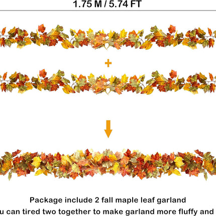 Artificial Fall Garland Maple Leaf, Hanging Vine Garland Artificial Fall Leaves Autumn Foliage Garland Thanksgiving Decor for Home Wedding Fireplace Party Christmas (B)