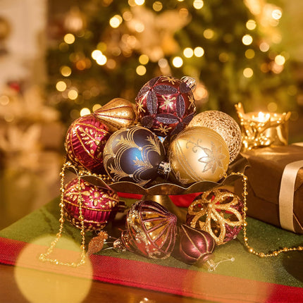 Valery Madelyn Christmas Tree Ornaments Set, 60ct Bronze Copper Gold and Purple Shatterproof Christmas Tree Decorations Bulk, Luxury Hanging Ball Ornaments for Xmas Trees Holiday Decor