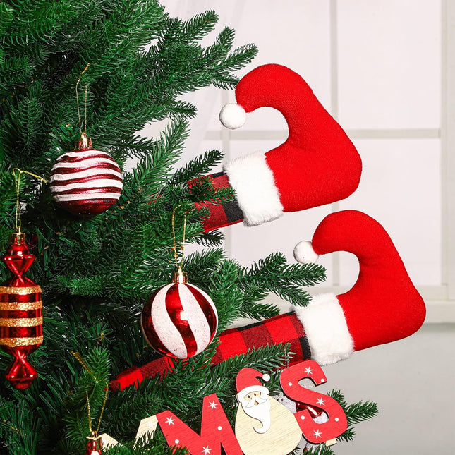 Aoriher 2 Pieces Christmas Elf Legs Buffalo Plaid Elf Feet Christmas Decorations Plush Stuffed Elf Leg with Fixed Wire Christmas Tree Festive Decorative Ornaments for Holiday Party(Red Black)