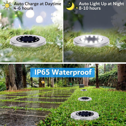 Biling Solar Outdoor Lights 12 Pack, Bright 12 Leds Solar Ground Lights Waterproof, Flat Pathway Lights Solar Powered For Yard