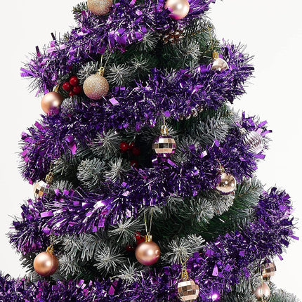 50 FT Purple Tinsel Garland Christmas Tinsel Garland Xmas Tree Decorations Metallic Tinsel Twist Garland for Christmas Tree Year Holiday Birthday Party Decorations (3.54" x 50', Purple)