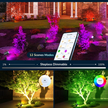 EDISHINE 50Ft Smart Christmas Landscape Spotlights, 300LM Color Changing Landscpae Lighting, IP67 Waterproof Outdoor Spot Lights for Yard Garden, APP Control Alexa & Google Home, 4PCS