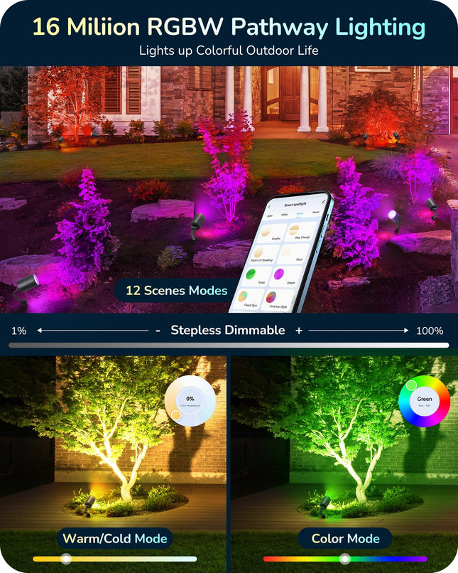 EDISHINE 50Ft Smart Christmas Landscape Spotlights, 300LM Color Changing Landscpae Lighting, IP67 Waterproof Outdoor Spot Lights for Yard Garden, APP Control Alexa & Google Home, 4PCS