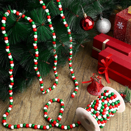 19.7 Ft Christmas Candy Bead Garland Wooden Candy Garland Boho Christmas Decor Christmas Tree Garland for Christmas Decorations Holiday Party Decor (Mixed Red, White, Green)