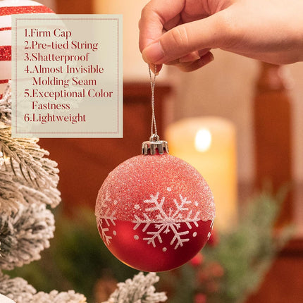 Valery Madelyn Christmas Tree Decorations Set, 16ct Red and White Shatterproof Christmas Ball Ornaments Bulk, 3.15 Inch Traditional Hanging Ornaments for Christmas Trees Xmas Holiday Party Decor