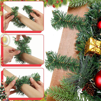 30PCS 14'' Christmas Pine Garland Ties, Xmas Decorative Twist Ties for Garland, Artificial Pine Wire Twist Ties Flexible Wired Garland Ties, Faux Pine Greenery Stems Twist for Stairs Railing Banister
