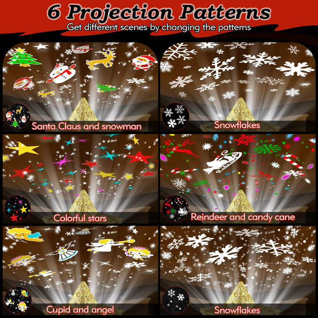 Christmas Star Tree Topper Lighted with 6 Projection Modes, Gold Christmas Tree Topper with Built in LED Rotating Lights, 3D Dynamic Glitter Projector for Xmas Year Tree Decoration