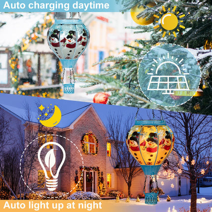Hot Air Balloon Solar Lantern - Christmas Flickering Flame Outdoor Waterproof Hanging Solar Lanterns for Patio Yard,Lawn Porch,Garden Snowman