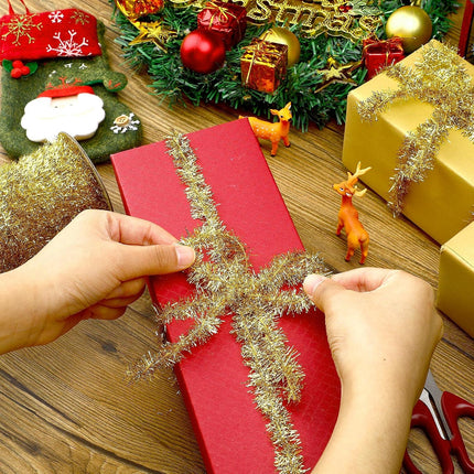 50 Yards Christmas Tinsel Garland Thin Glitter Tinsel Metallic Holiday Tinsel Garland Twist Tinsel Garland Decoration for Christmas Tree Birthday Party Wedding Decorations Supplies (Gold)