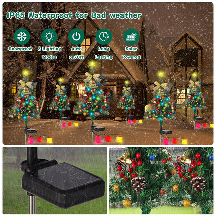 Solar Christmas Tree Decorations Outdoor Lights 2 Packs with 60 LED 50 Xmas Ornaments 6 Lighted Boxes 8 Modes 34Inch Mini Prelit Christmas Tree for Porch Pathway Yard Garden Grave Cemetery