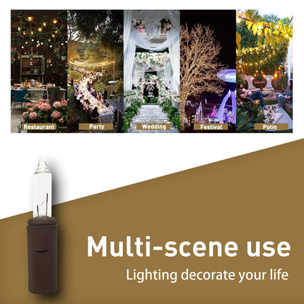 Brown Wire Christmas Lights String White 100 Mini Incandescent Outdoor Indoor Waterproof Xmas Tree Decoration Plug in 23 Feet Used for Patio Party Festive Courtyard Home