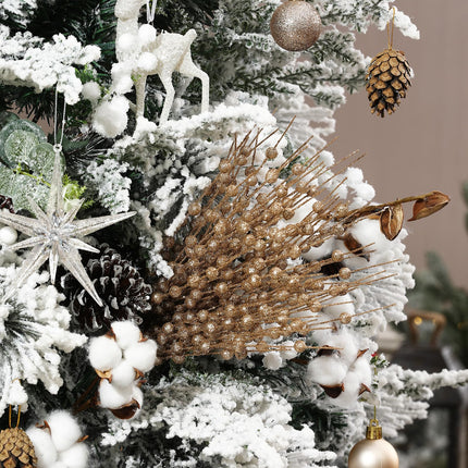 30-Pack Christmas Picks and Sprays Champagne Gold Artificial Glitter Berry Stems Branches Twigs Sticks Sprigs Christmas Tree Decorations, Ornaments for Garland, Wreath, Flowers and Tree Topper