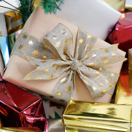 MEEDEE Gold Burlap Wired Ribbon 2.5 Inch 6 Rolls 36 Yards Christmas Ribbon Burlap Ribbon for Christmas Tree Gold Burlap Ribbon Gold Tree Ribbon Garland Gold Stripe Ribbon Christmas Ribbon Set