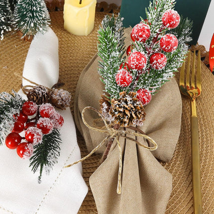 12PCS Christmas Berries Pine Cones Artificial Tree Picks Christmas Decorations with Snow Covered Evergreen Pine Branches for Holiday Family Gathering Craft Wrap Decor