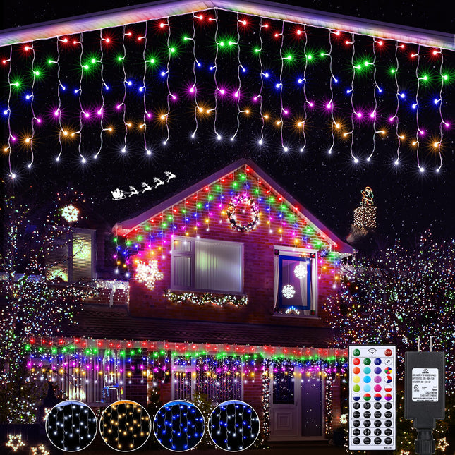 Lomotech 35Ft RGB Color Changing Icicle Lights - Waterproof Christmas Lights with 42-Key Remote for Holiday, Wedding, Party, Eaves, Outdoor & Indoor Decorations (Non-Connectable)