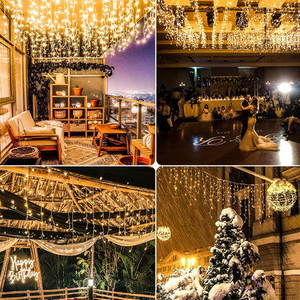Icicle Christmas Lights Outdoor, 33ft 400 LED Christmas Lights 8 Modes Waterproof with 75 Drops, Plug in Twinkle Fairy String Lights for House Indoor Party Holiday Wedding Decoration, Warm White